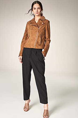 Escalier Women's Genuine Leather Jacket Suede Moto Biker Coat Coffee L - Thumbnail 5