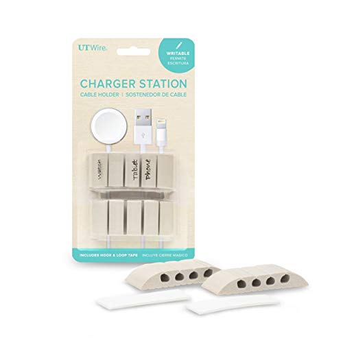 UT Wire UTW-CS06-VY Charger Station, 2 Cable Holders for Home and Office, Writable, Ivory | 2 Packs