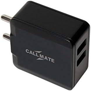 CallMate LC089 2.4 Amp Universal Adapter Worldwide Travel Adapter with Built in Dual USB Charger Ports - Black, 3 Months Warranty