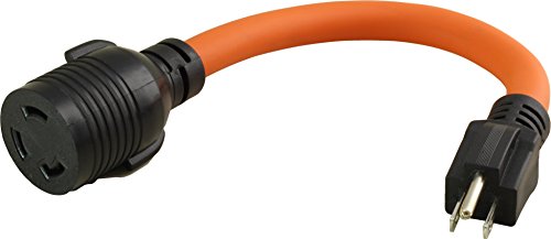 AC WORKS [S515L530-012] 1FT STW 10/3 NEMA 5-15P 15Amp Household Plug to NEMA L5-30R 30Amp Locking Female Connector Adapter cord