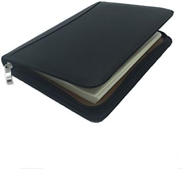 Shun taken PU leather business zipper detachable 6 ring adhesive Page 8.5 inch notebook built-in convenient calculator multifunction office business notebook bag (Black)