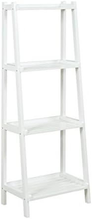New Ridge Home Goods Solid Wooden Bookcase Leaning Shelf, Large, White