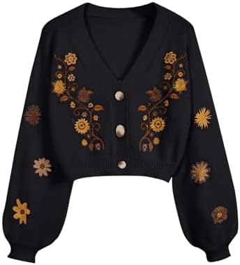 BEAUDRM Women's Star Sweater Cardigan Goth Grunge Button Up Chunky