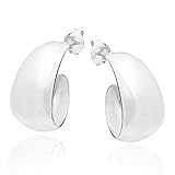 Trendy Crescent Moon Half Hoop .925 Sterling Silver Post Earrings