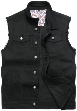 Ginsiom Punk Vest,Black Denim Rocker Vest For Men 80'S Sleeveless