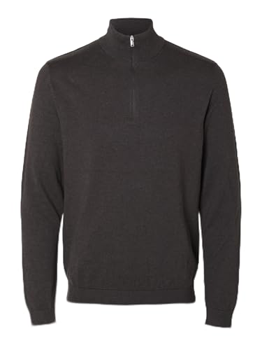 SELETED Homme Slhberg Half Zip Cardigan Noos Maglione da Uomo, Torta al Cioccolato/Dettaglio: Miscela, S