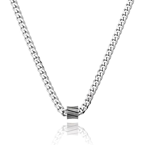 Galis Classic Chains For Men - Cuban Link Chain with Small Bead Pendant, Diamond-Cut Stainless Steel, Waterproof Silver Plated Men's Necklace, Gold Plated Necklace, Mens Gifts Ideas, 19.5