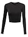 Doublju Basic Long Sleeve Crop Top for Women with Plus Size Black Medium