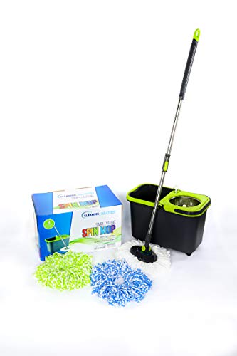 Cleaning Solutions 79117 Stainless Steel Spin Mop with 3 Microfiber Mop Head Refills, Soap Dispenser, 4 Wheels and Extendable Pole