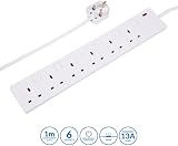 PRO ELEC 6 Gang Extension Lead 1m White Individually Switched Sockets UK Plug view 2