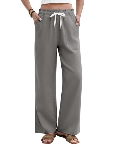 heekpek Women's Summer Wide Flowy Trousers Elastic Waist Comfortable Lightweight Straight Trousers with 4 Pockets
