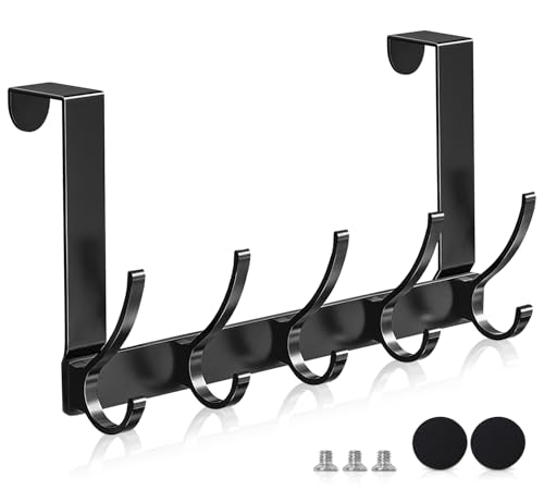 MIVITOOM Over Door Hooks, Heavy Duty Stainless Steel Over Door Hanger with Rust Resistant Finish, 5 Hooks for Coats, Hats, Bags, Clothes, Towels