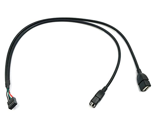 Duttek (2-Pack) 50CM Dupont 10 Pin Female Header to 2 Port Dual USB 2.0 Type A Female Motherboard Extender Splitter Cable Cord (2AF/10Pin 0.5M)