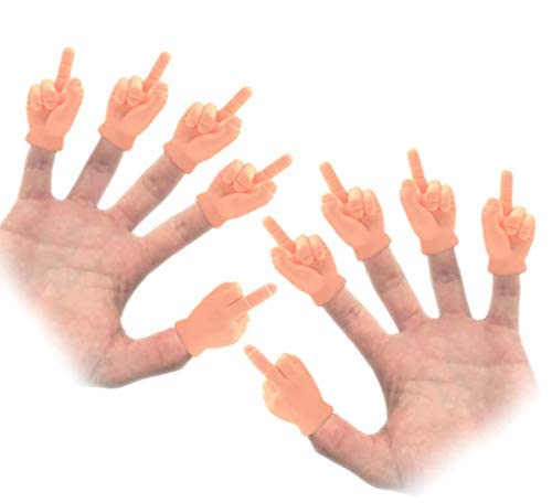 Middle Finger Hands 10 Pack Premium Rubber Little Tiny Finger Hands Fun Realistic Design Hilarious Finger Puppets Mini Hand Dolls Storytelling Props Funny Toys (Middle Finger)