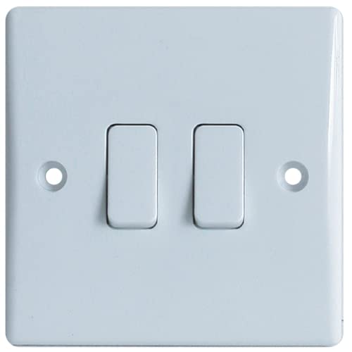 NCaan Slimline Single Light Switch with Rounded Edges, 10A, 2 Way, 2 Gang, White, Complete with 25mm Long Screws (Light Switch - 2 Gang - 2 Way) — image 1
