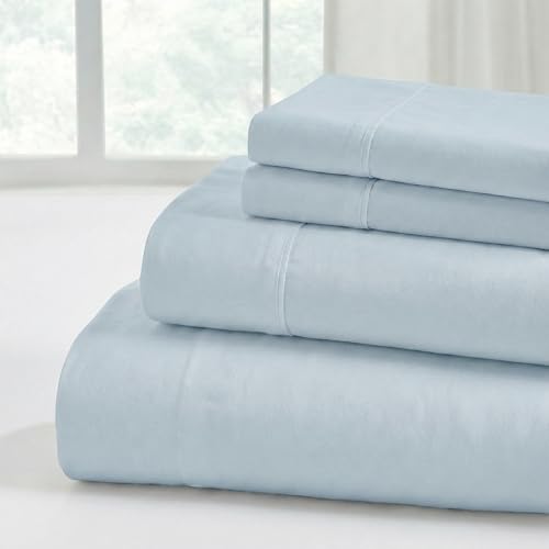 Modern Threads Soft Microfiber Solid Sheets - Luxurious Microfiber Bed Sheets - Includes Flat Sheet, Fitted Sheet with Deep Pockets, & Pillowcases Blue Mist Full