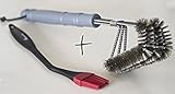 BBQ Grill Cleaning Brush 18 Inch 3-1 Stainless Steel Front Angled Up SAFE On All Grills Grates Includes BBQ Basting Brush