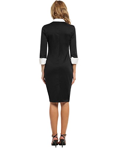 Contrast Color Slim Stand Collar Pencil Dress เดรส แฟชั่นชุดทำงาน ANGVNS ผู้หญิง Casual Long Sleeve