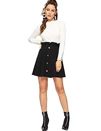 SheIn falda de dama con botones en la parte delantera, con volantes, cintura elástica, lisa, de una línea
