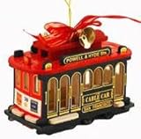 San Francisco Christmas Ornament San Francisco Cable Car 4 Inch Red Green Wood