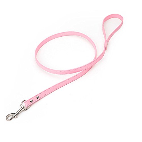 Bling Rhinestone PU Leather and Crystal Diamond Puppy Collar for Pet Dog Cat Collar with leash (S, Pink)