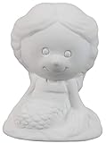 Creative Hobbies Tiny Tot Ariel Mermaid, Case of 6, 4.25 Inch Tall, Unfinished Ceramic Bisque, with How to Paint Your Own Pottery Booklet