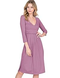 CLOVERY Vestido de manga 3 4 para mujer, cuello en V profundo, corte holgado, talla grande