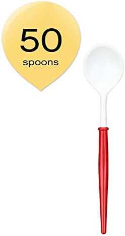 Sophistiplate 92Umtc Bella Disposable Cocktail Spoons, White w/Red Handles (Pack of 50)