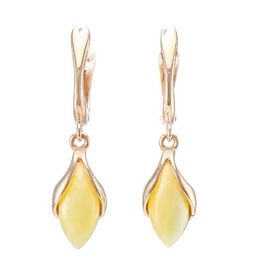 Earrings Amber Drop in Rose Gold Plated 925 Sterling Silver Colour - Elegant White Butterscotch Drop Earrings Rose Gold Amber Summer 2021 Collection