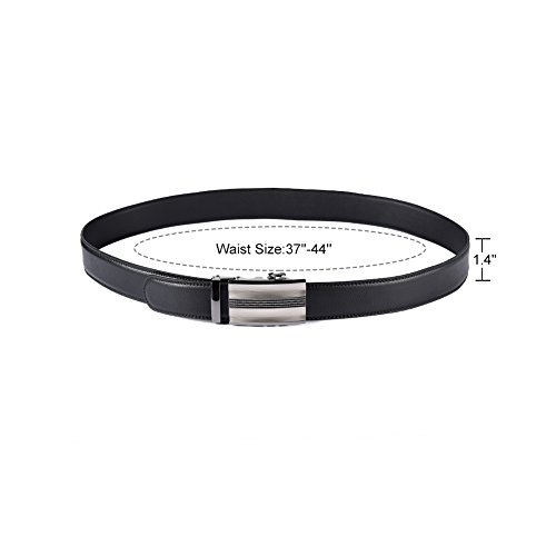 Vbiger Men's Leather Belt Sliding Buckle 35mm Ratchet Belt (Black 21
