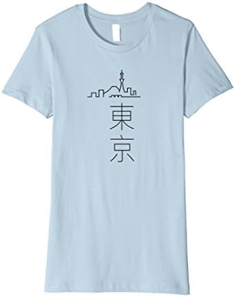 Womens Tokyo Skyline Japanese minimal Kanji T-shirt  Large Baby Blue