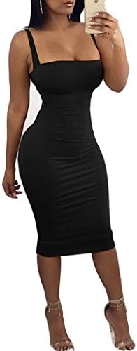 Olaron Women Sexy Spaghetti Strap Lace up Back Hollow Backless Nightclub Party Midi Dress