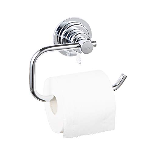 JIEPAI Suction Cup Pater Holder,Powerful Vacuum Suction Cup Toilet Paper Roll Holder,Wall Mount Towel/Tissue Rack for Bathroom & Kitchen-Drill Free,Chrome