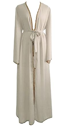 Abetteric Women's Middle East Muslim Abaya Waist Notch Collar Dress