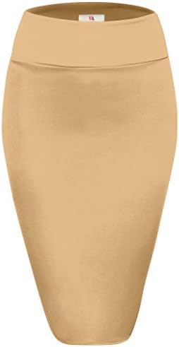 Womens Below Knee High Waist Office Pencil Skirt, S2006, Large, Beige