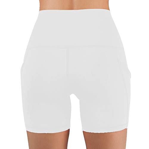 LOVESOFT Women's Workout Cycling Running Volleyball Tights Yoga Shorts with Side Pockets (White1, Medium) - Thumbnail 2