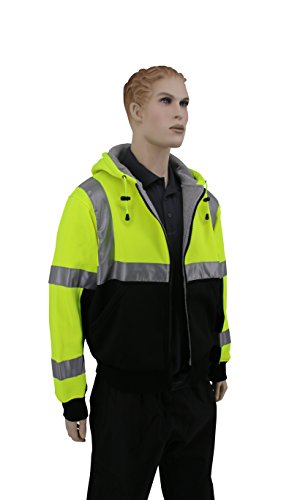 Brite Safety Style 5010 Hi Viz Sweatshirts for Men or Women | Safety Hi Vis Hoodie, 2-Tone Sweatshirt | Thermal Liner, Full Zip 16oz, with 3M Reflective Tape | ANSI 107 Class 3 (XL)