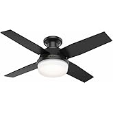 Hunter Fan 50400 Dempsey 44-Inch Indoor/Outdoor Low Profile Ceiling Fan with LED Light Kit, Remote Control, Whisper-Quiet Mot