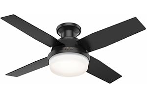 Hunter 44 inch Outdoor or Indoor Ceiling Fan with LED Light and Remote Control - Low Profile Mount Ceiling Fan, 4 Blades, For Patio, Porch, Garage, or Living Room, Quiet - Dempsey 50400, Matte Black