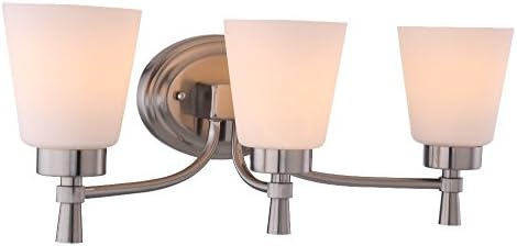 3 Light Bathroom Chrome Vanity Wall Sconce, Brushed Nickel Finished and White Frosted Seeded Opal Glass Shade, WISBEAM
