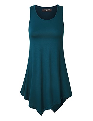 MBJ WT671 Womens Handkerchief Hem Tank Tunic Top M TEAL
