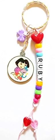 Winnie the pooh keyring~Frozen keyring~Ariel~Tinkerbell~My little pony keyring~personalised kids back to school keyrings (Dora the explorer round keyring)