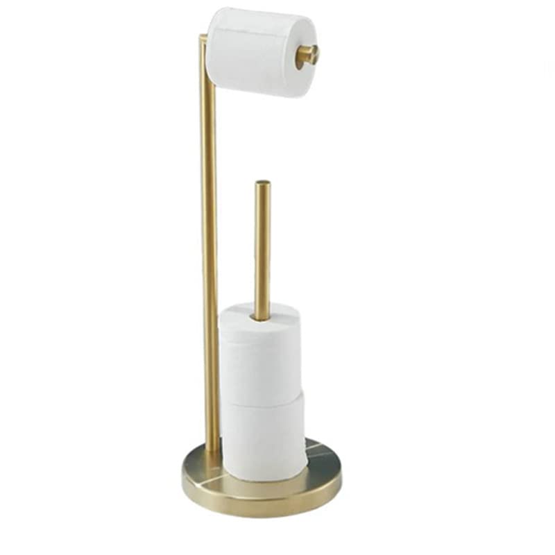 YUET Freestanding Toilet Roll Holders Free Standing Folding Paper Holder Toilet Roll Stand Storage Stainless Steel Bathroom, Free-Standing Dispenser Holds 5 Paper Roll with Storage (Gold)