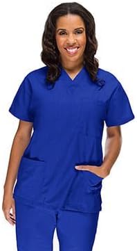 allheart Basics Women's V-Neck 3 Pocket Solid Scrub Top