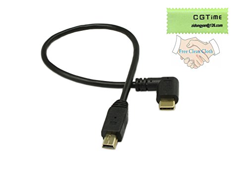 CGTime 10 Inchs Gold plated USB 2.0 Mini Male to USB Type C Male Right Angle Sync and Charge Converter Adapter Cable Cord