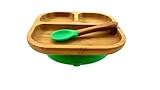 Kids / Toddler Bamboo Silicone Suction Dish / Plate Set with Spoon (light green)