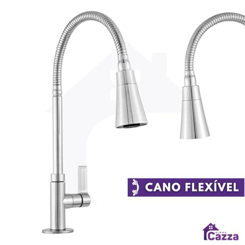 Torneira de Cozinha Gourmet Bancada Pia Flexível 1/4 de Volta Cromada ABS
