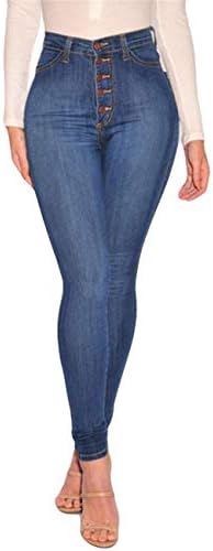 AmazingDays Ladies Summer Casual Fashion Autumn Women High Waisted Skinny Denim Stretch Slim Calf Length Hole Office Lady