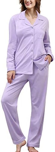 COLORFULLEAF Cotton Pajamas Set for Women Button Down Long Sleeve Pjs with Pants