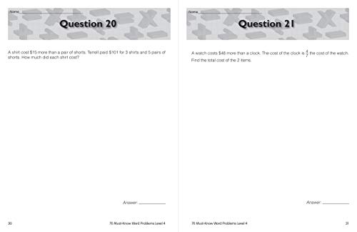 Singapore Math – 70 Must-Know Word Problems Workbook for 5th Grade Math, Paperback, Ages 10–11 with Answer Key (Volume 3)